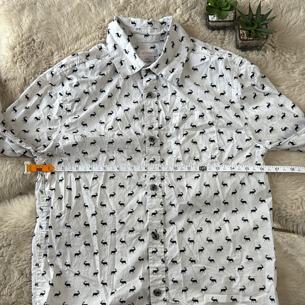 Joe Fresh Kids Button Down Shirt Short Sleeve White With Elk Large 10 / 12 - Picture 9 of 10